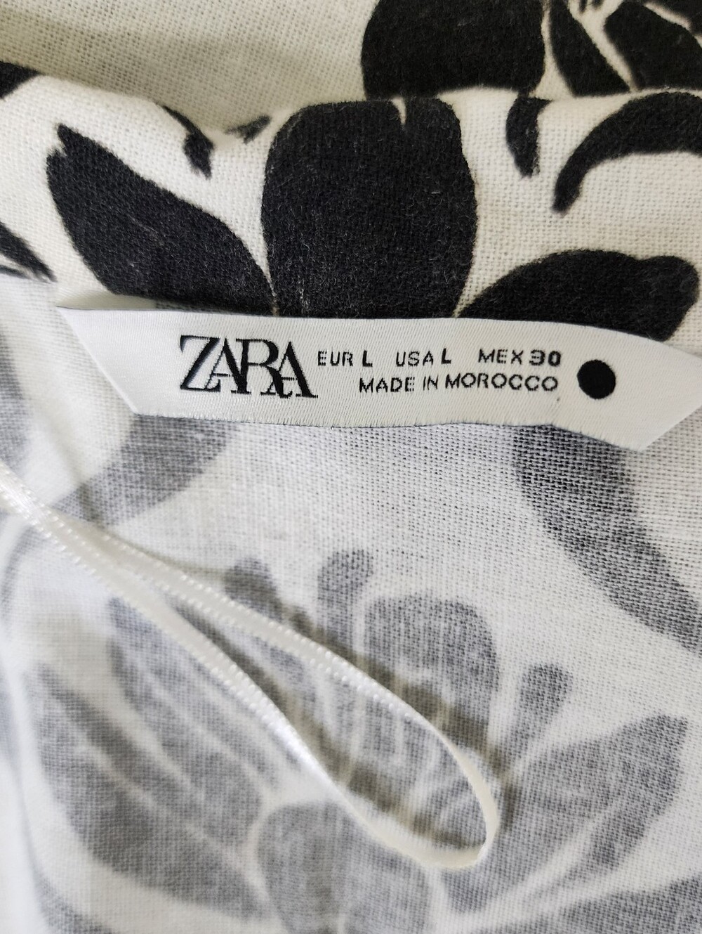 Zara Cream & Black Floral Linen Blend Button-Front Fit-and-Flare Dress Large - Picture 14 of 16